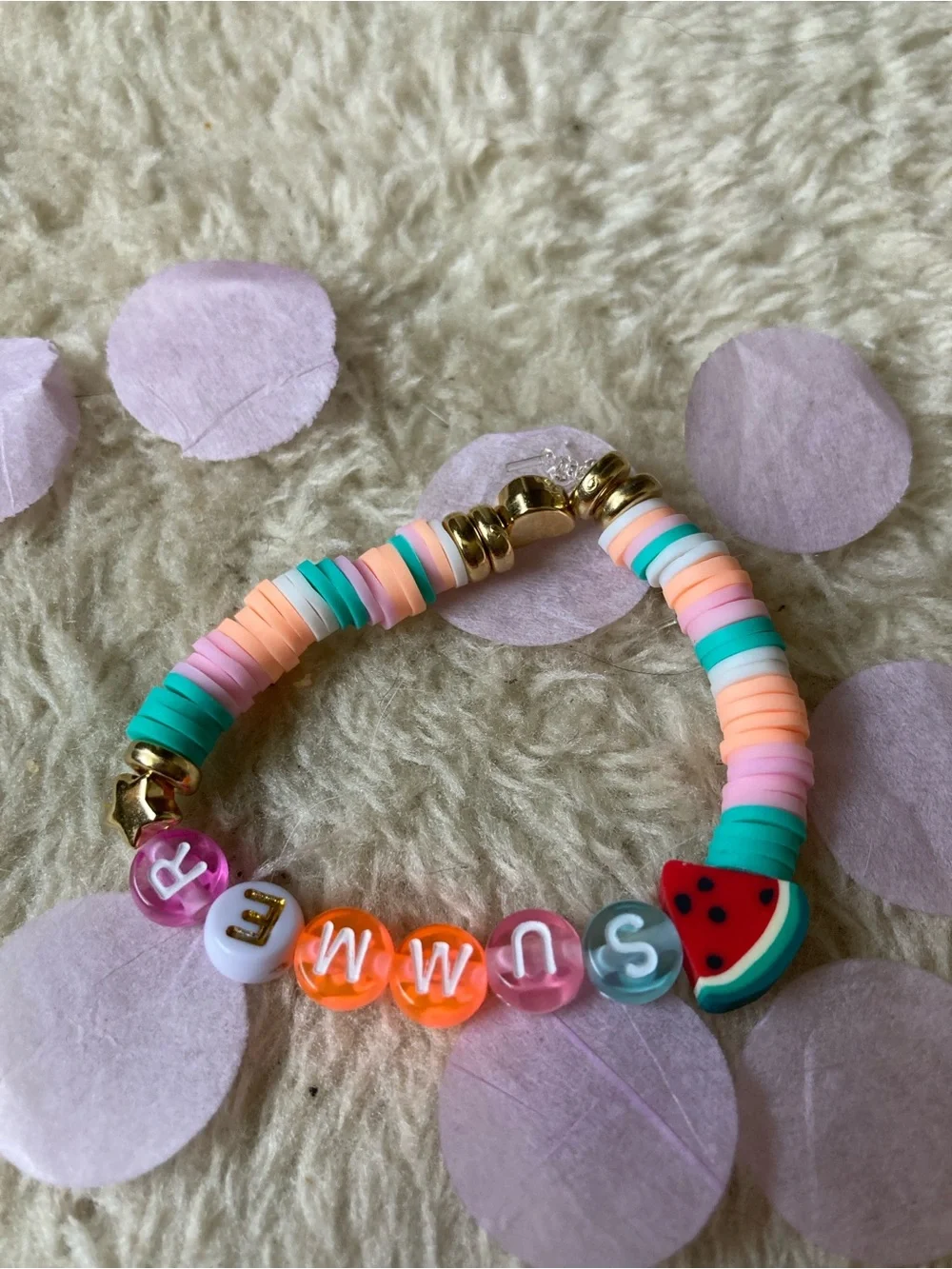 Kids Pastel Watermelon Letter Bead Bracelet - Multi